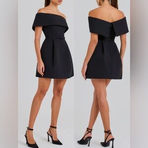 NEW Nadine Merabi Harper Black Off The Shoulder Mini Belted Dress Size XS US 2